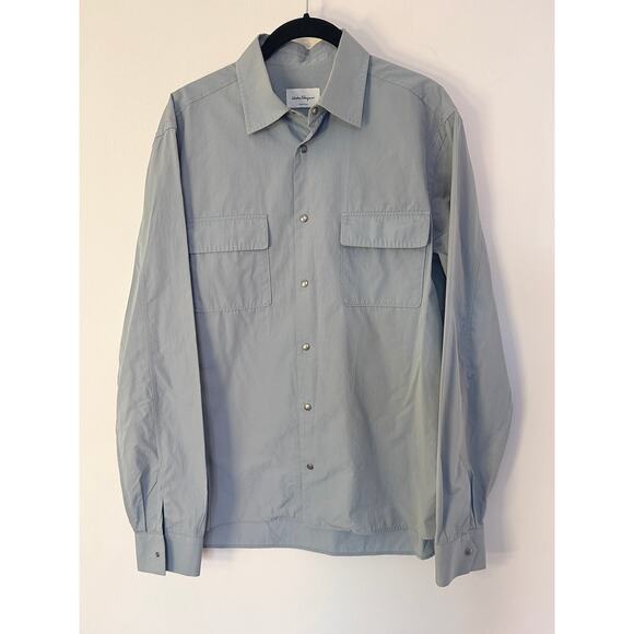 Salvatore Ferragamo Men's Blue Cotton Snap Front Shirt - Picture 1 of 3